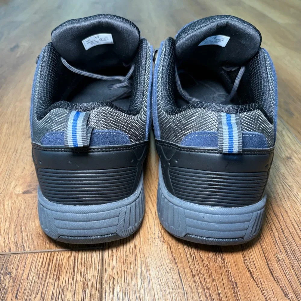 OrthoFeet Mens 12 Wide 2E Walking Shoes Blue Grey Leather Mesh 643 Sneakers EUC